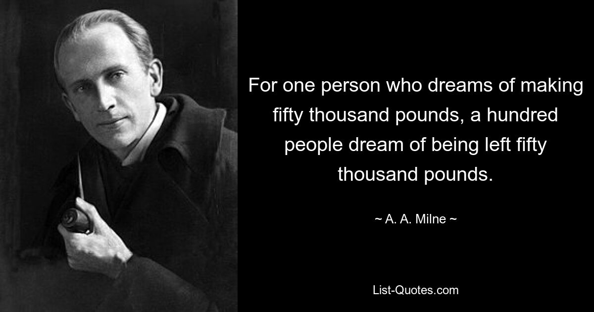 For one person who dreams of making fifty thousand pounds, a hundred people dream of being left fifty thousand pounds. — © A. A. Milne