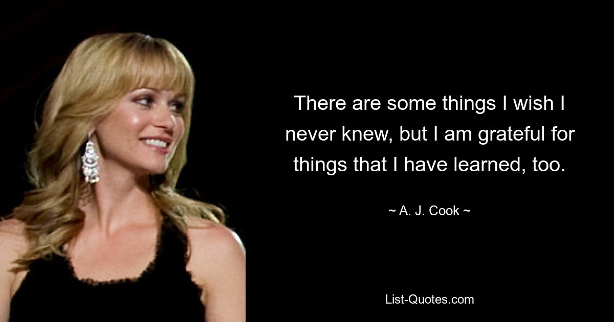 There are some things I wish I never knew, but I am grateful for things that I have learned, too. — © A. J. Cook