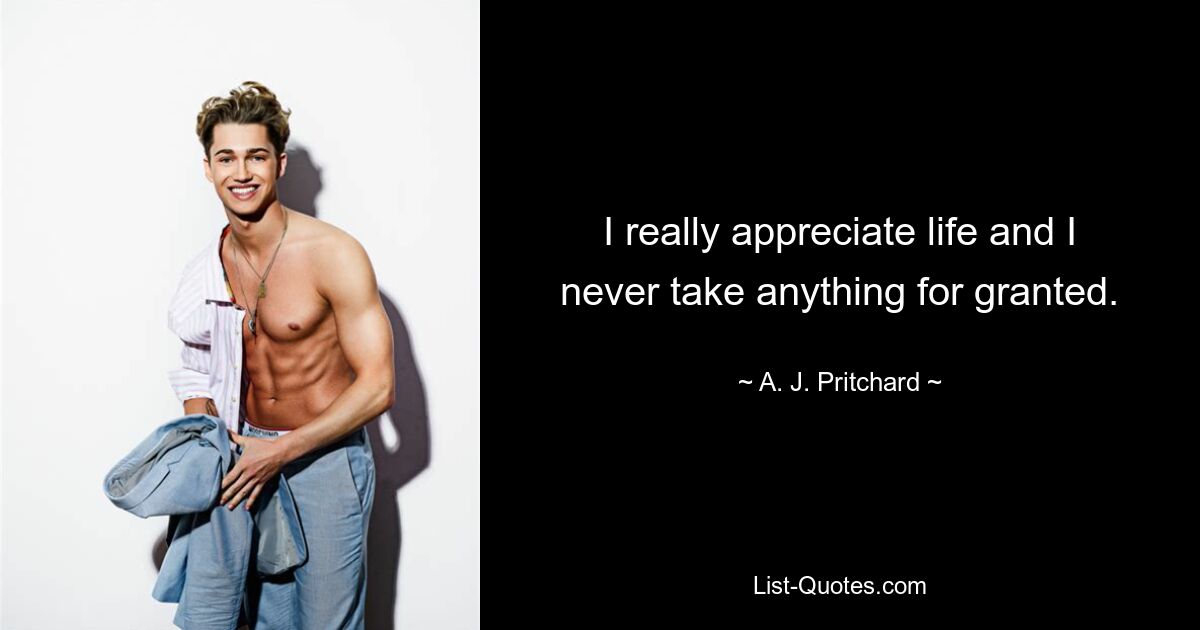 I really appreciate life and I never take anything for granted. — © A. J. Pritchard