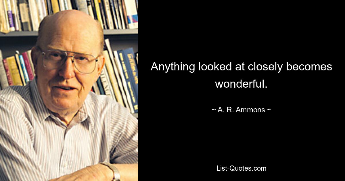 Anything looked at closely becomes wonderful. — © A. R. Ammons