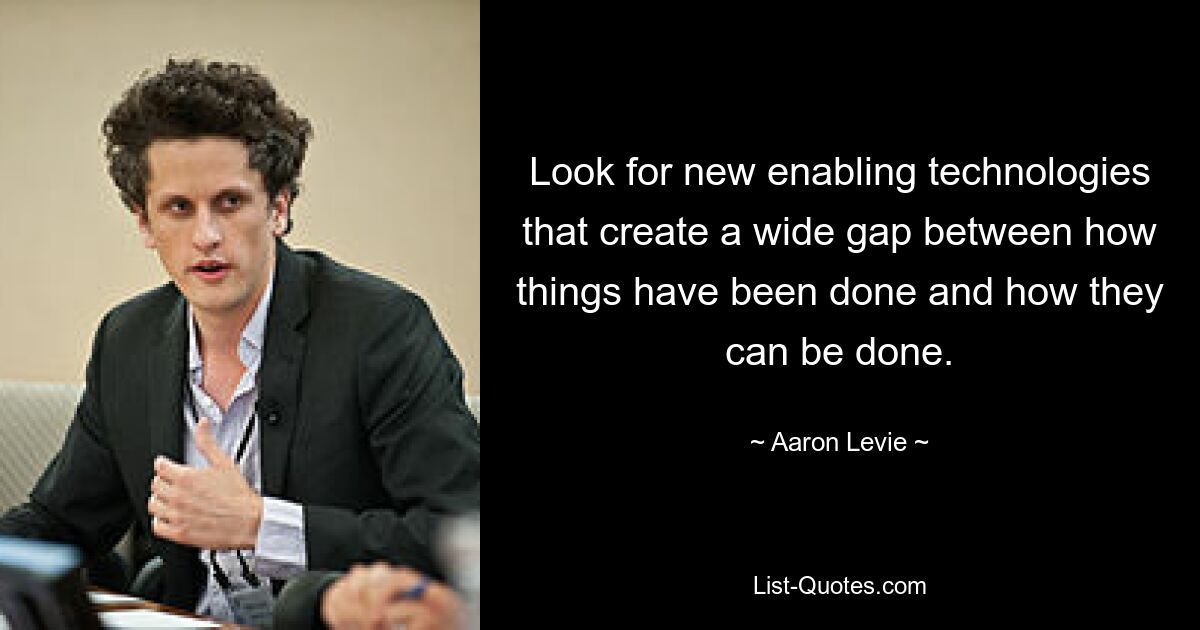 Look for new enabling technologies that create a wide gap between how things have been done and how they can be done. — © Aaron Levie