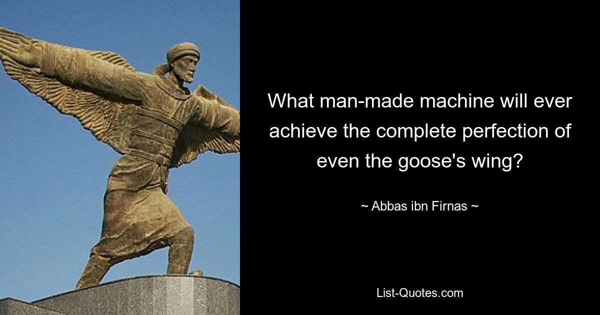 What man-made machine will ever achieve the complete perfection of even the goose's wing? — © Abbas ibn Firnas