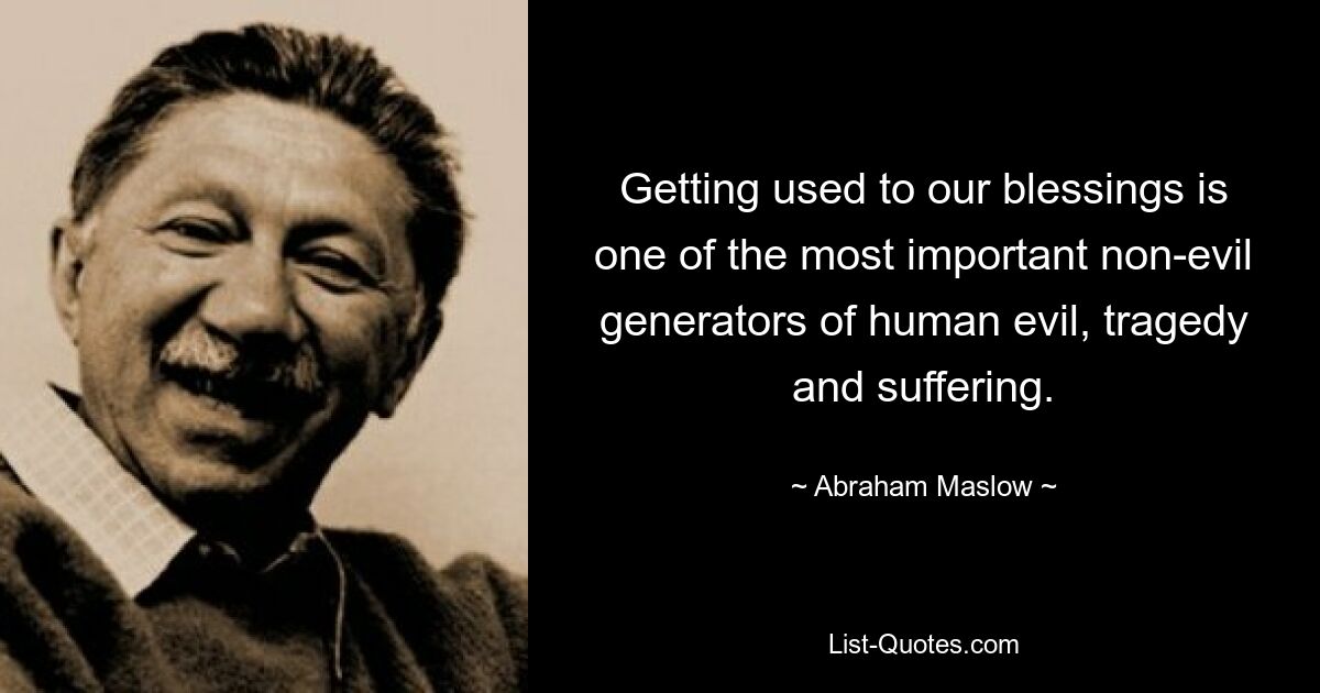 Getting used to our blessings is one of the most important non-evil generators of human evil, tragedy and suffering. — © Abraham Maslow