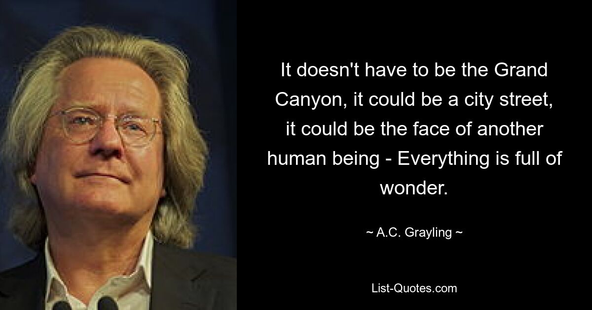 It doesn't have to be the Grand Canyon, it could be a city street, it could be the face of another human being - Everything is full of wonder. — © A.C. Grayling