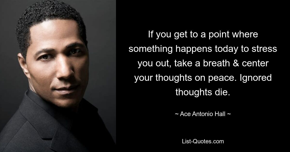 If you get to a point where something happens today to stress you out, take a breath & center your thoughts on peace. Ignored thoughts die. — © Ace Antonio Hall