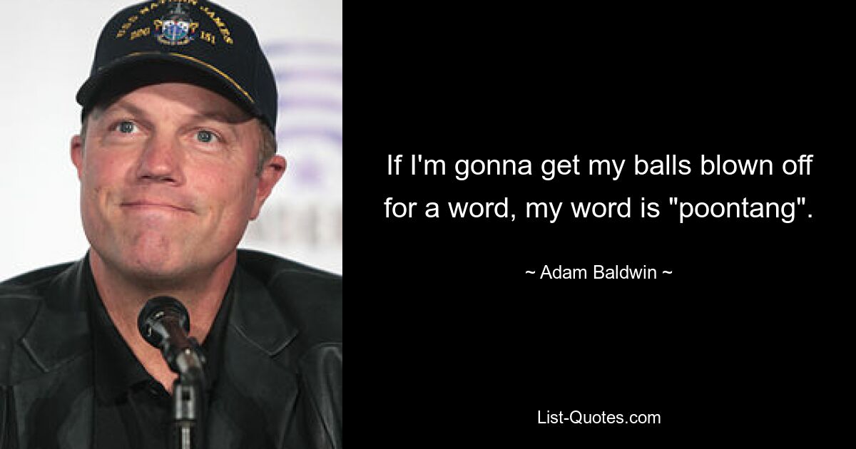 If I'm gonna get my balls blown off for a word, my word is "poontang". — © Adam Baldwin