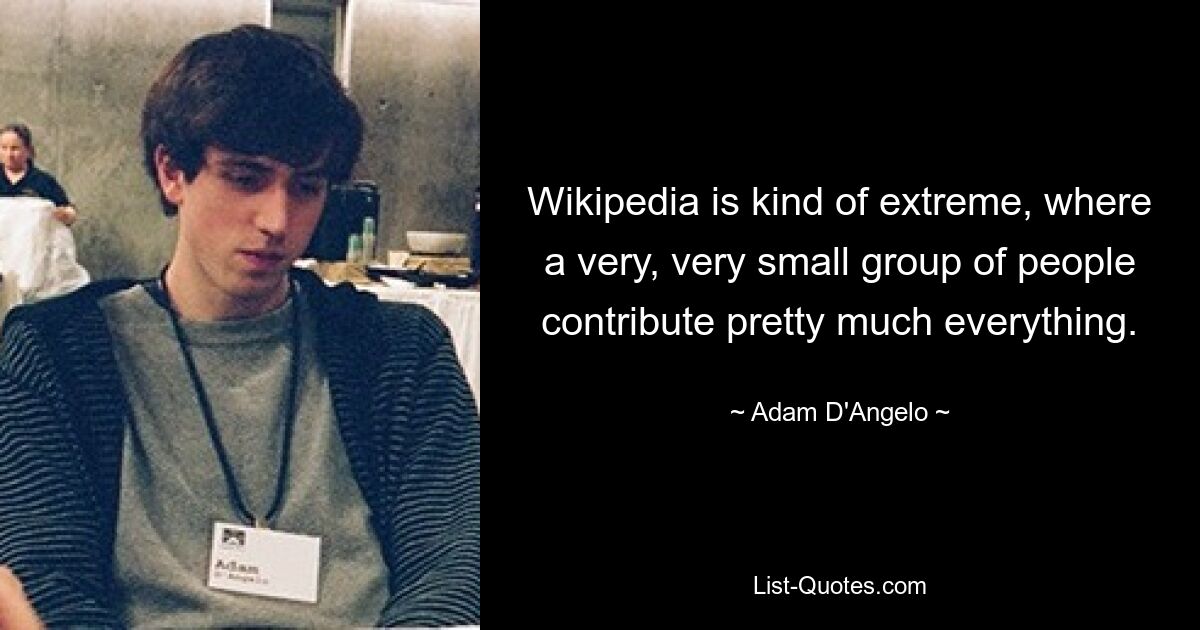 Wikipedia is kind of extreme, where a very, very small group of people contribute pretty much everything. — © Adam D'Angelo