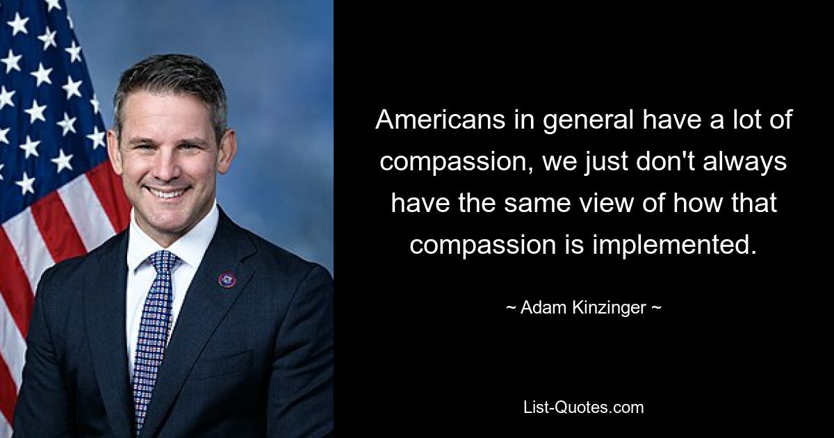 Americans in general have a lot of compassion, we just don't always have the same view of how that compassion is implemented. — © Adam Kinzinger