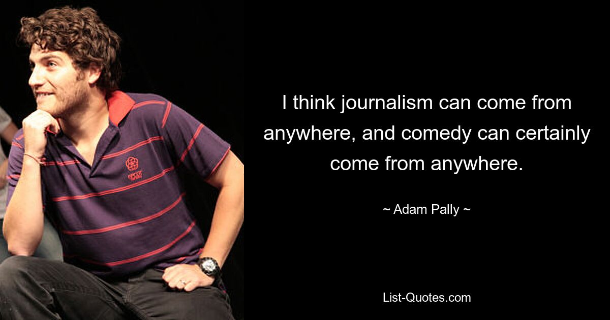 I think journalism can come from anywhere, and comedy can certainly come from anywhere. — © Adam Pally