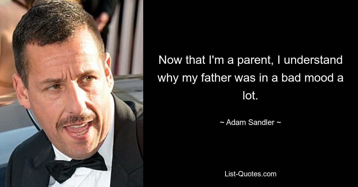 Now that I'm a parent, I understand why my father was in a bad mood a lot. — © Adam Sandler