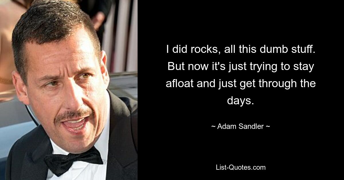 I did rocks, all this dumb stuff. But now it's just trying to stay afloat and just get through the days. — © Adam Sandler