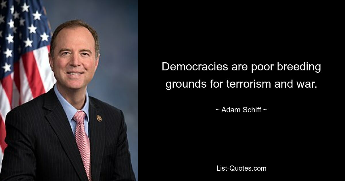 Democracies are poor breeding grounds for terrorism and war. — © Adam Schiff