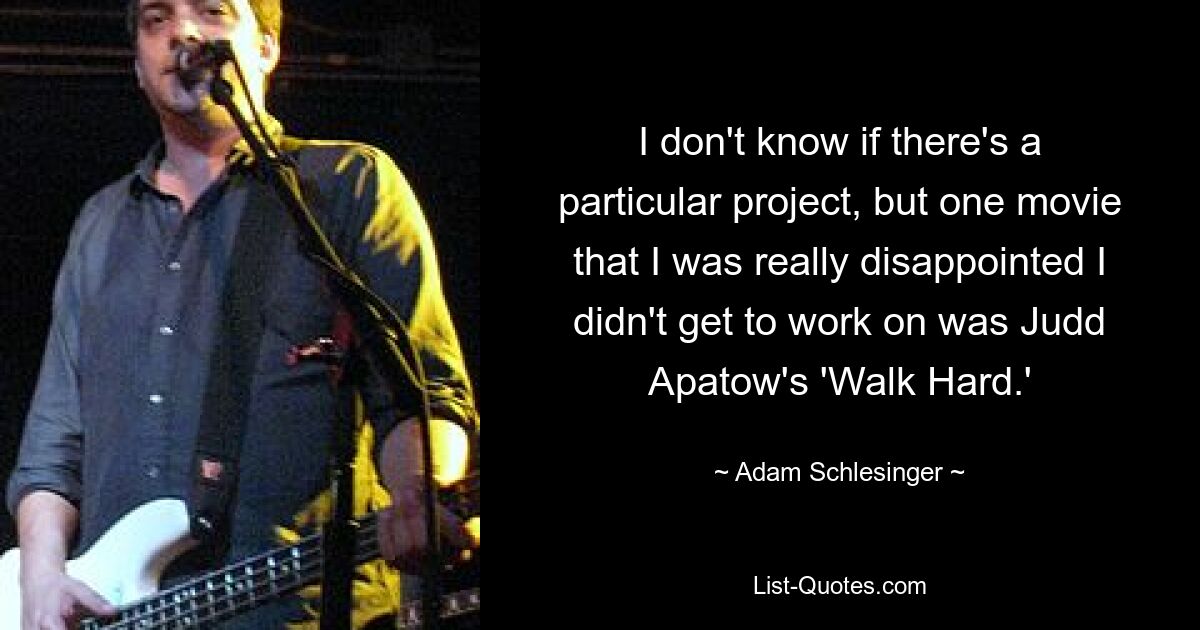 I don't know if there's a particular project, but one movie that I was really disappointed I didn't get to work on was Judd Apatow's 'Walk Hard.' — © Adam Schlesinger