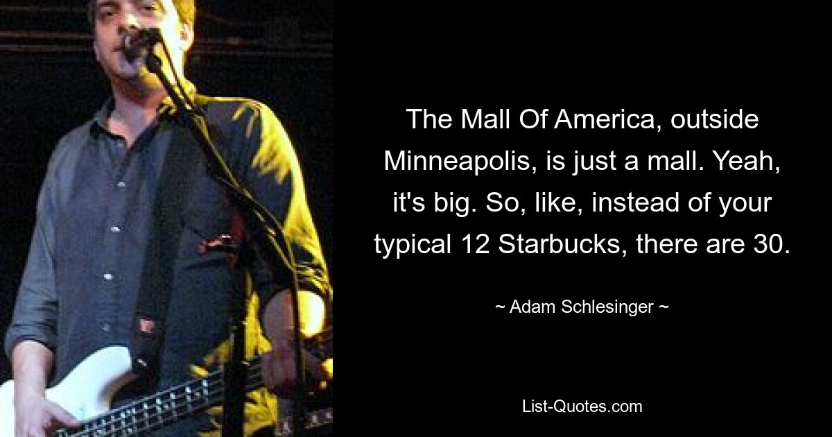 The Mall Of America, outside Minneapolis, is just a mall. Yeah, it's big. So, like, instead of your typical 12 Starbucks, there are 30. — © Adam Schlesinger