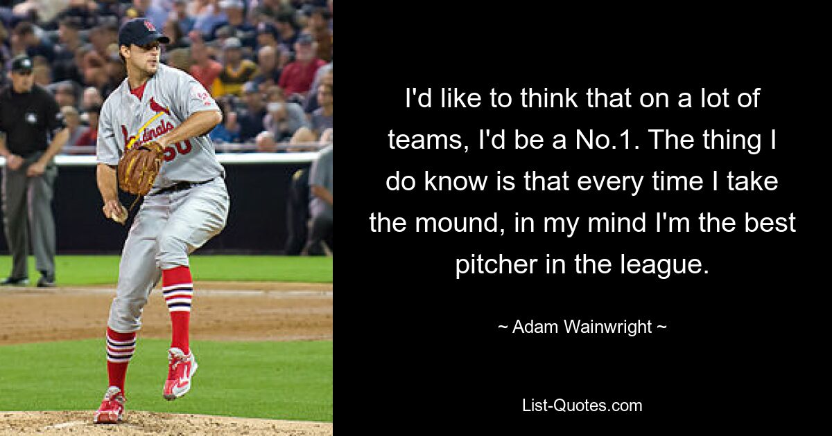 I'd like to think that on a lot of teams, I'd be a No.1. The thing I do know is that every time I take the mound, in my mind I'm the best pitcher in the league. — © Adam Wainwright