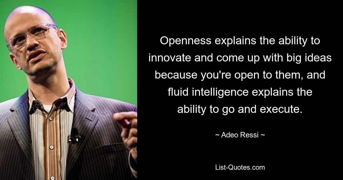 Openness explains the ability to innovate and come up with big ideas because you're open to them, and fluid intelligence explains the ability to go and execute. — © Adeo Ressi