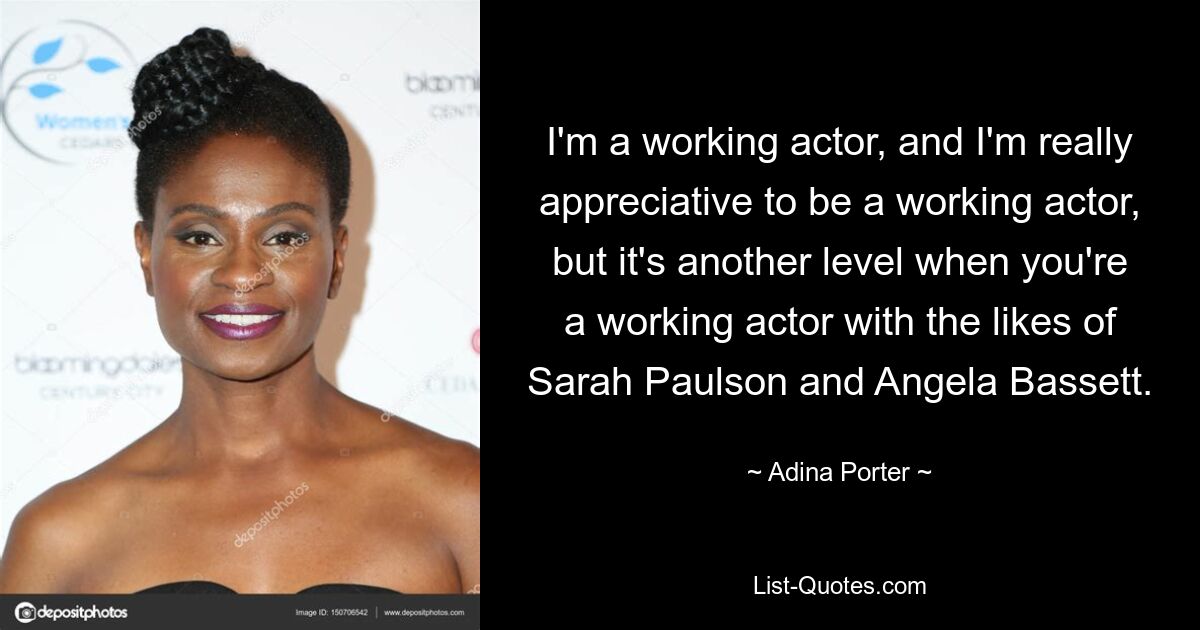 I'm a working actor, and I'm really appreciative to be a working actor, but it's another level when you're a working actor with the likes of Sarah Paulson and Angela Bassett. — © Adina Porter