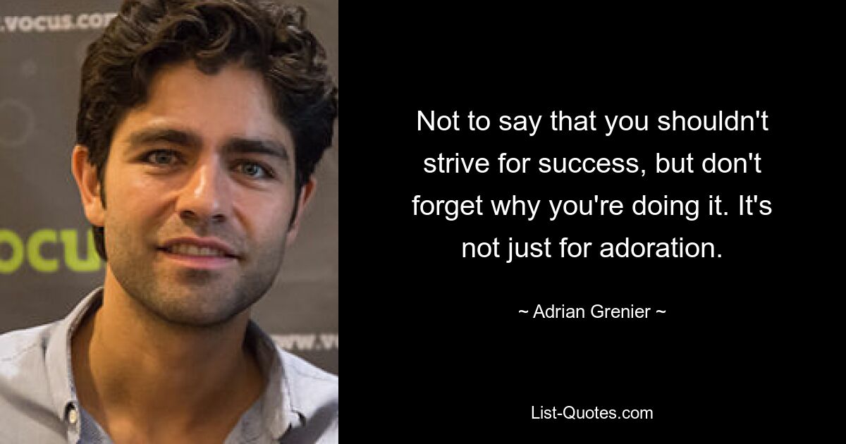 Not to say that you shouldn't strive for success, but don't forget why you're doing it. It's not just for adoration. — © Adrian Grenier