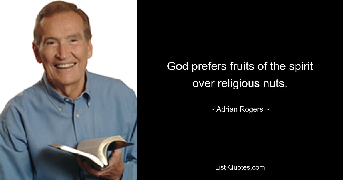 God prefers fruits of the spirit over religious nuts. — © Adrian Rogers