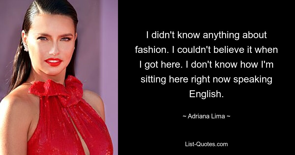 I didn't know anything about fashion. I couldn't believe it when I got here. I don't know how I'm sitting here right now speaking English. — © Adriana Lima