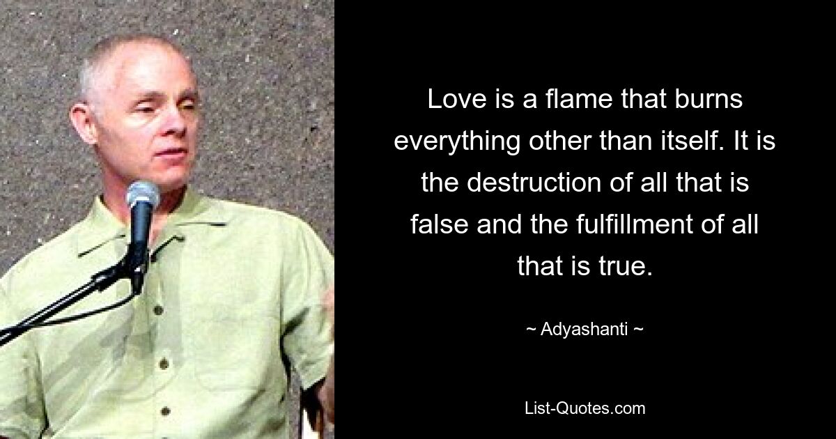 Love is a flame that burns everything other than itself. It is the destruction of all that is false and the fulfillment of all that is true. — © Adyashanti