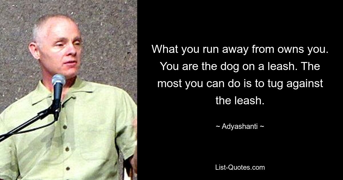 What you run away from owns you. You are the dog on a leash. The most you can do is to tug against the leash. — © Adyashanti