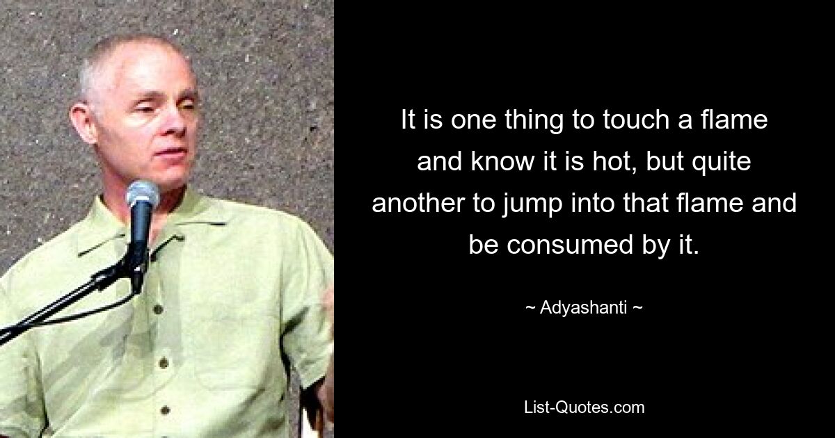 It is one thing to touch a flame and know it is hot, but quite another to jump into that flame and be consumed by it. — © Adyashanti