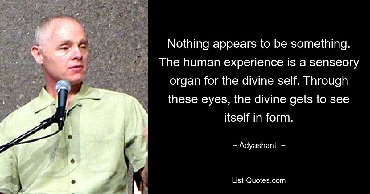 Nothing appears to be something. The human experience is a senseory organ for the divine self. Through these eyes, the divine gets to see itself in form. — © Adyashanti