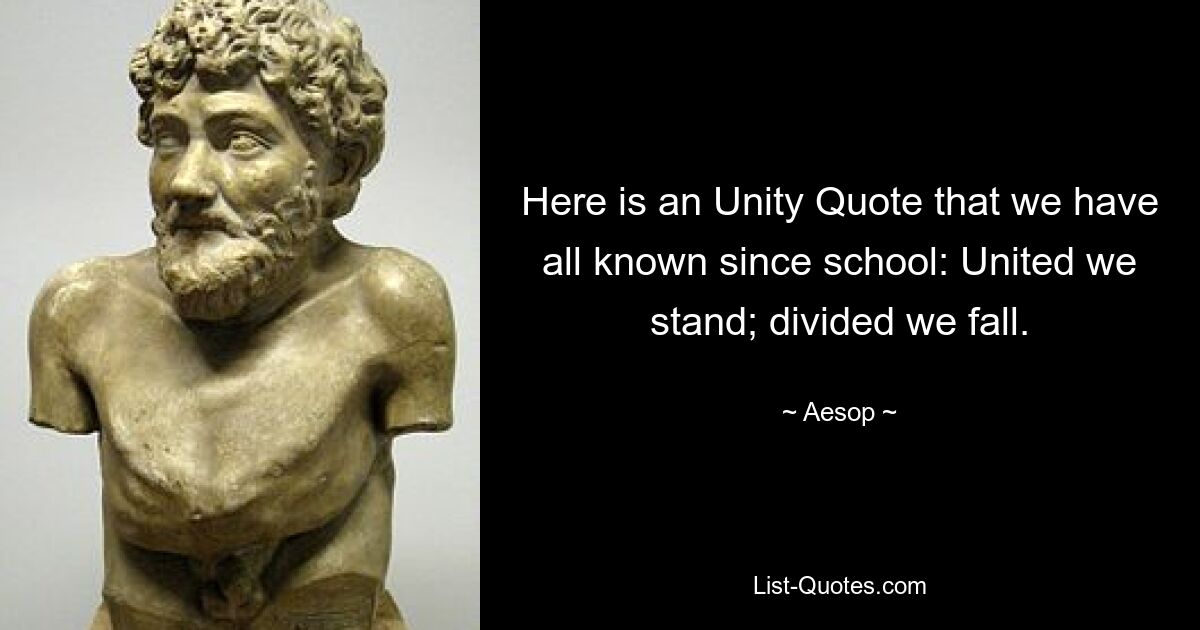 Here is an Unity Quote that we have all known since school: United we stand; divided we fall. — © Aesop