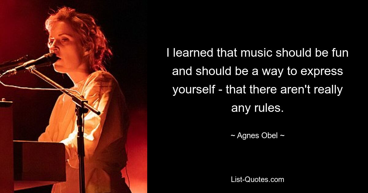 I learned that music should be fun and should be a way to express yourself - that there aren't really any rules. — © Agnes Obel