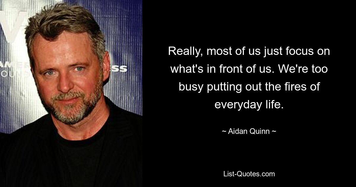 Really, most of us just focus on what's in front of us. We're too busy putting out the fires of everyday life. — © Aidan Quinn