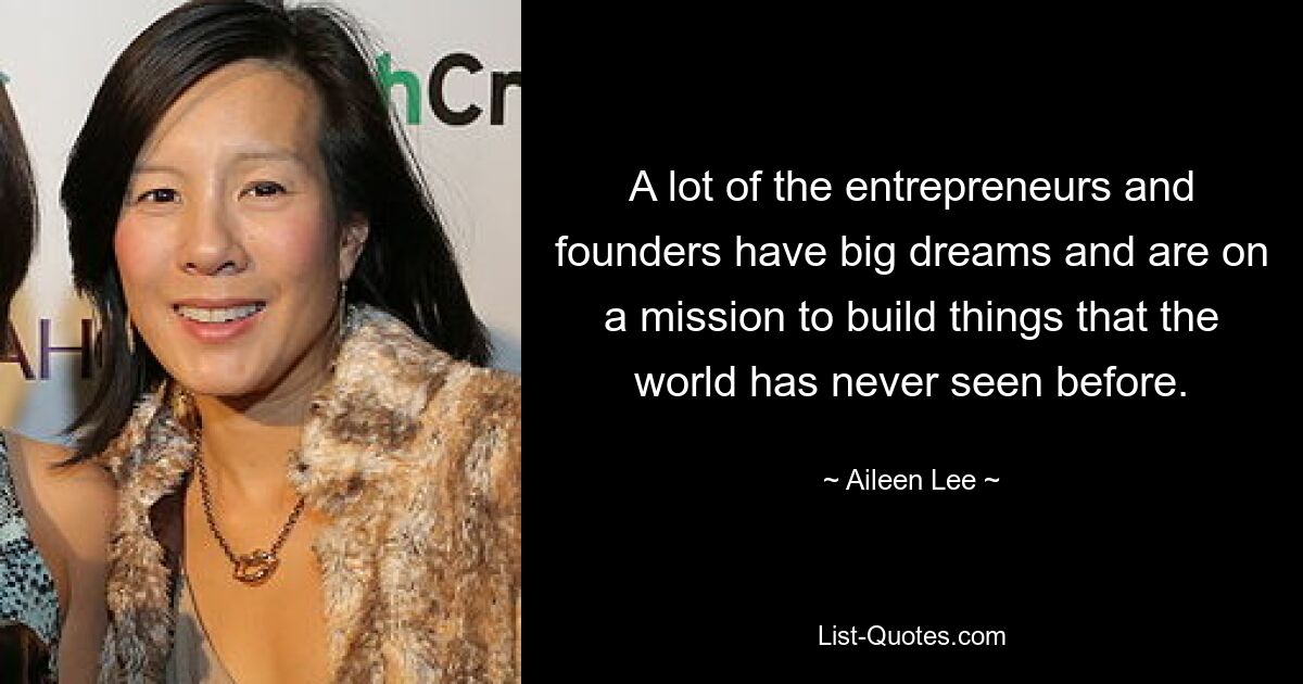 A lot of the entrepreneurs and founders have big dreams and are on a mission to build things that the world has never seen before. — © Aileen Lee