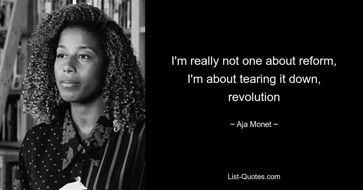 I'm really not one about reform, I'm about tearing it down, revolution — © Aja Monet