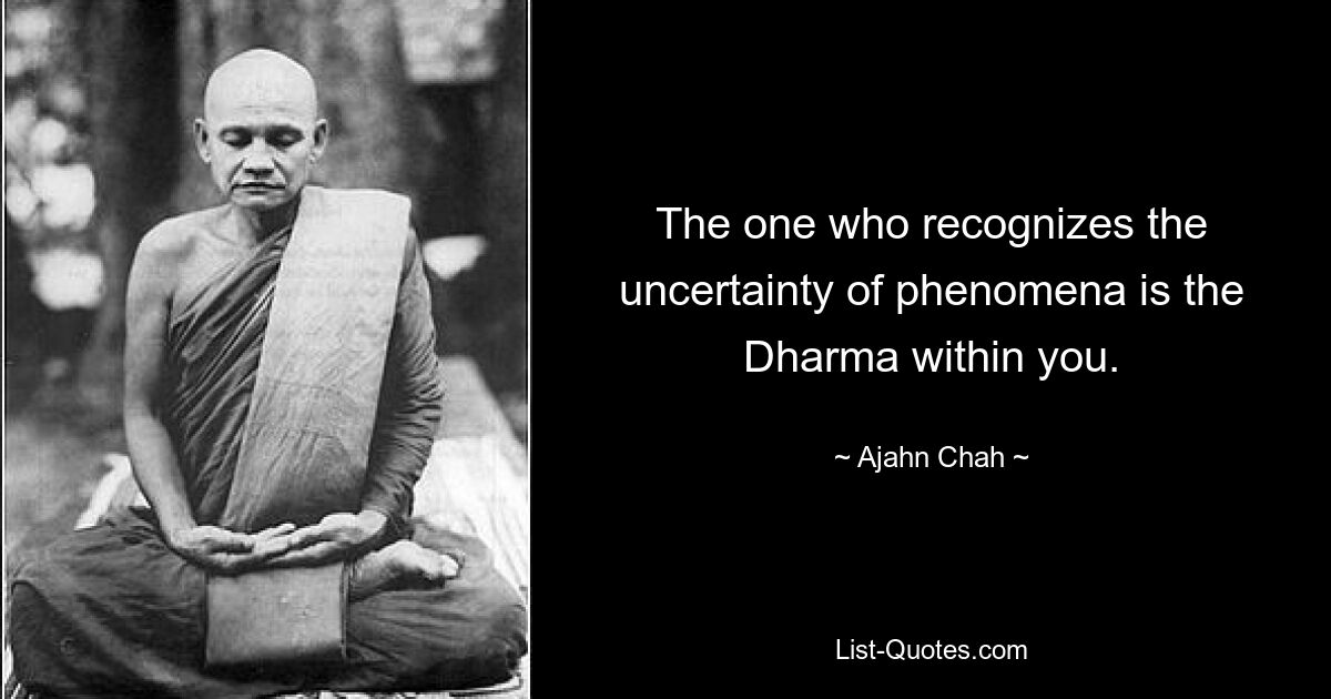 The one who recognizes the uncertainty of phenomena is the Dharma within you. — © Ajahn Chah