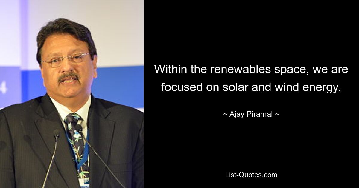 Within the renewables space, we are focused on solar and wind energy. — © Ajay Piramal