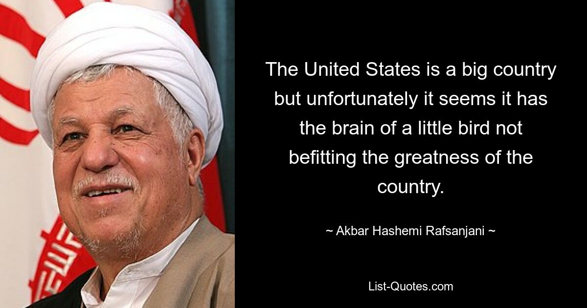 The United States is a big country but unfortunately it seems it has the brain of a little bird not befitting the greatness of the country. — © Akbar Hashemi Rafsanjani