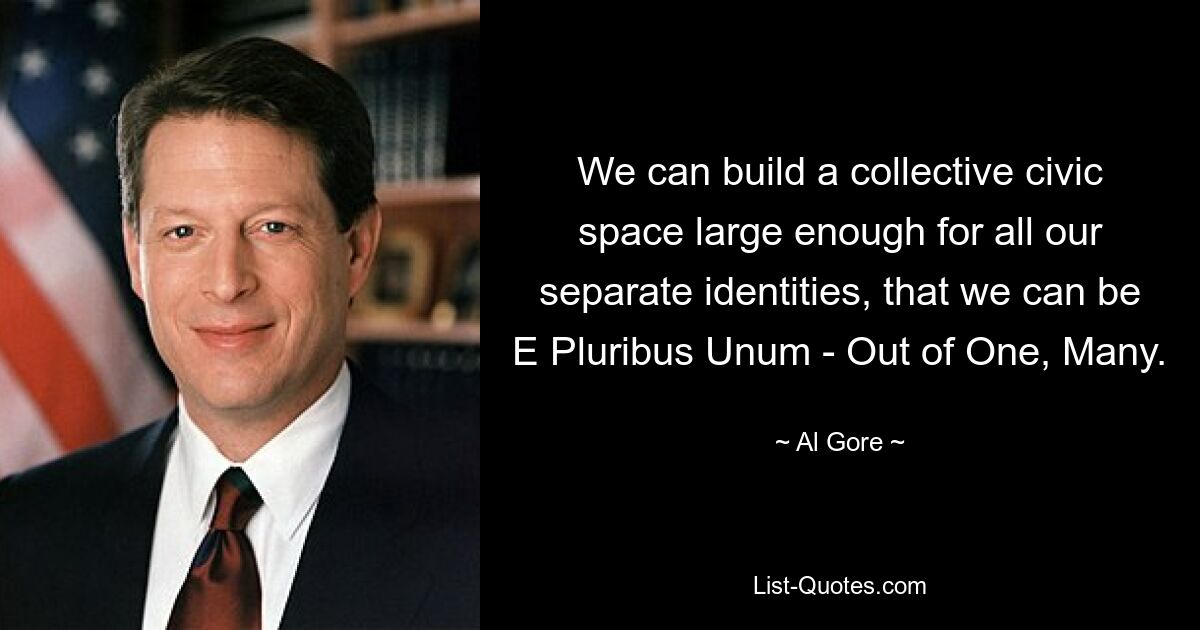 We can build a collective civic space large enough for all our separate identities, that we can be E Pluribus Unum - Out of One, Many. — © Al Gore