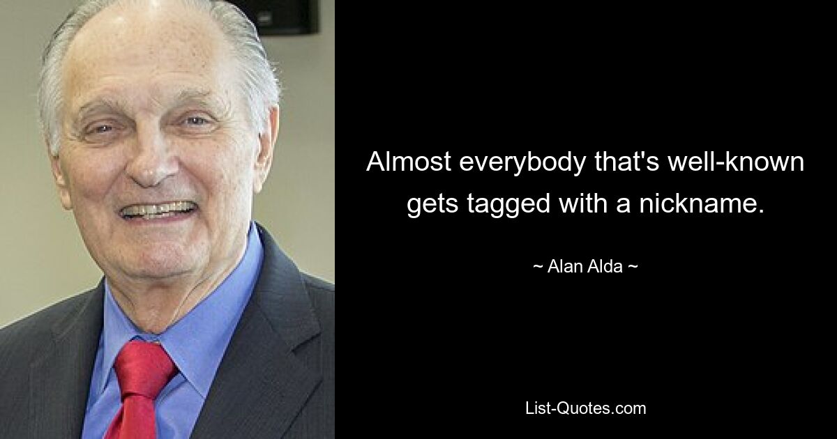 Almost everybody that's well-known gets tagged with a nickname. — © Alan Alda