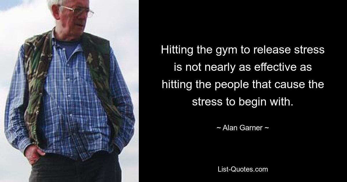 Hitting the gym to release stress is not nearly as effective as hitting the people that cause the stress to begin with. — © Alan Garner