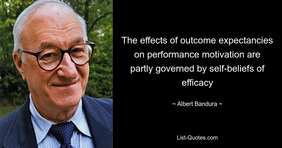 The effects of outcome expectancies on performance motivation are partly governed by self-beliefs of efficacy — © Albert Bandura