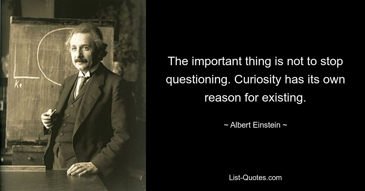 The important thing is not to stop questioning. Curiosity has its own reason for existing. — © Albert Einstein