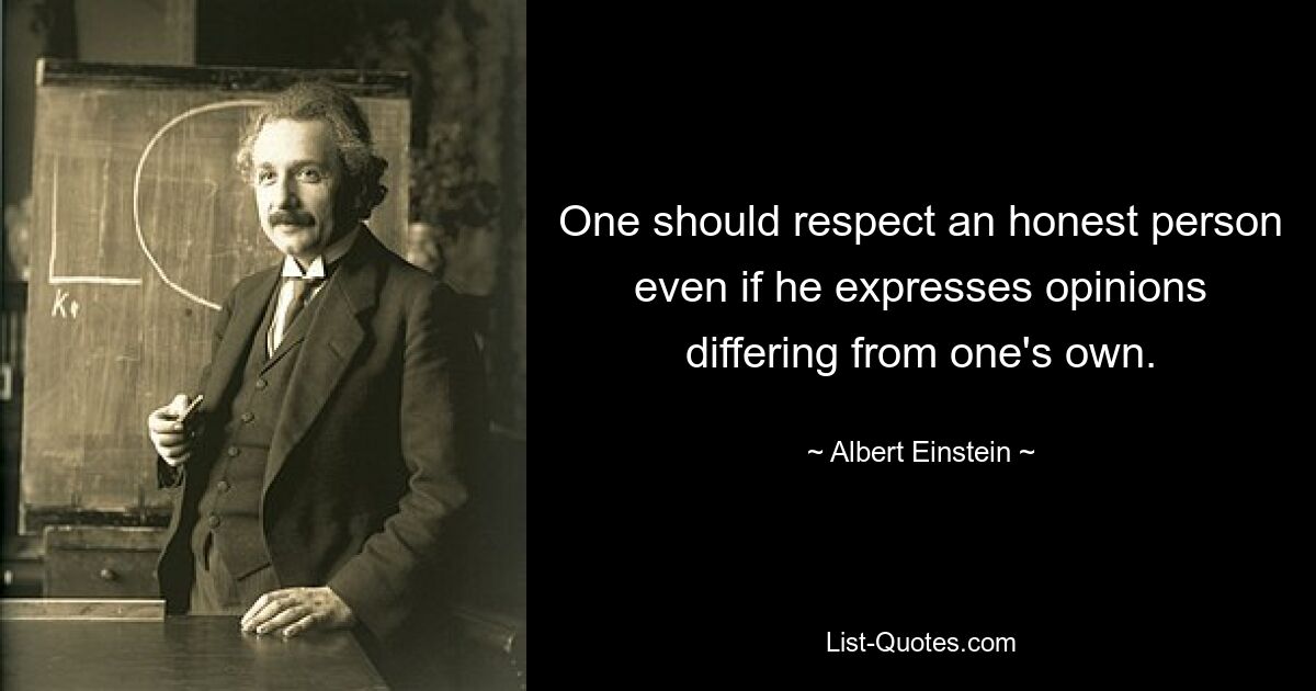 One should respect an honest person even if he expresses opinions differing from one's own. — © Albert Einstein