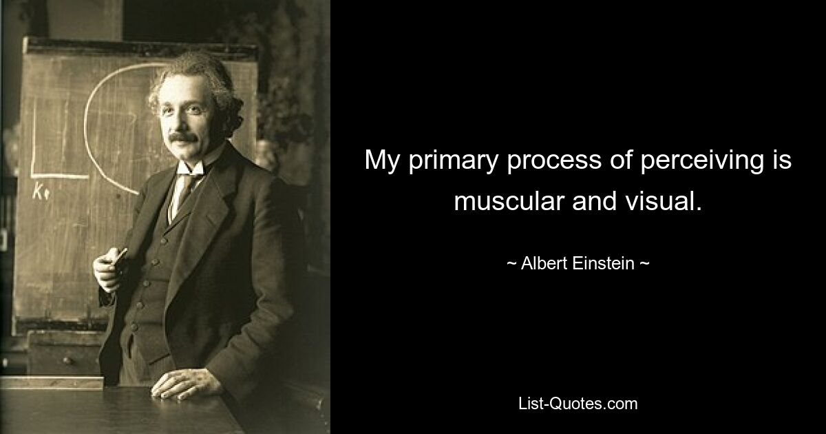 My primary process of perceiving is muscular and visual. — © Albert Einstein