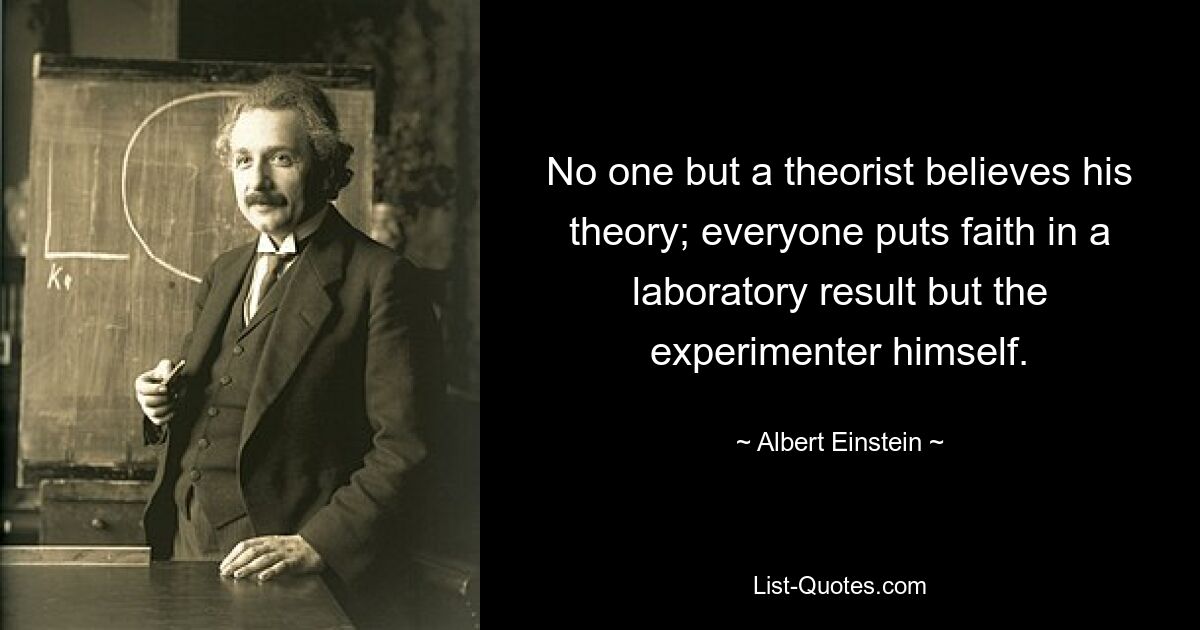 Никто, кроме теоретика, не верит в его теорию; лабораторному результату верят все, кроме самого экспериментатора. — © Альберт Эйнштейн 