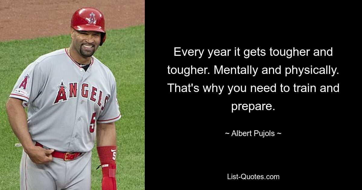 Every year it gets tougher and tougher. Mentally and physically. That's why you need to train and prepare. — © Albert Pujols