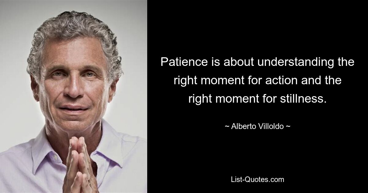 Patience is about understanding the right moment for action and the right moment for stillness. — © Alberto Villoldo