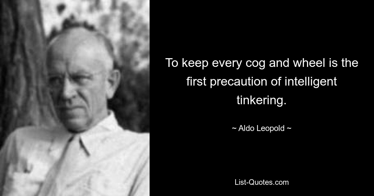 To keep every cog and wheel is the first precaution of intelligent tinkering. — © Aldo Leopold