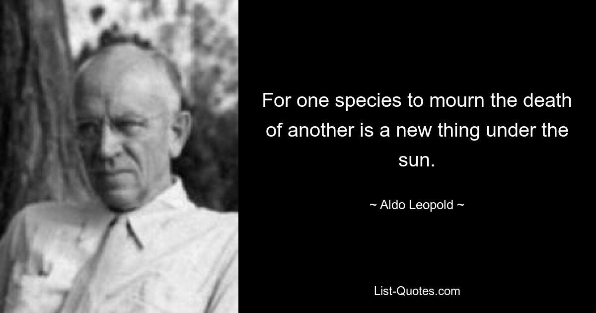 For one species to mourn the death of another is a new thing under the sun. — © Aldo Leopold