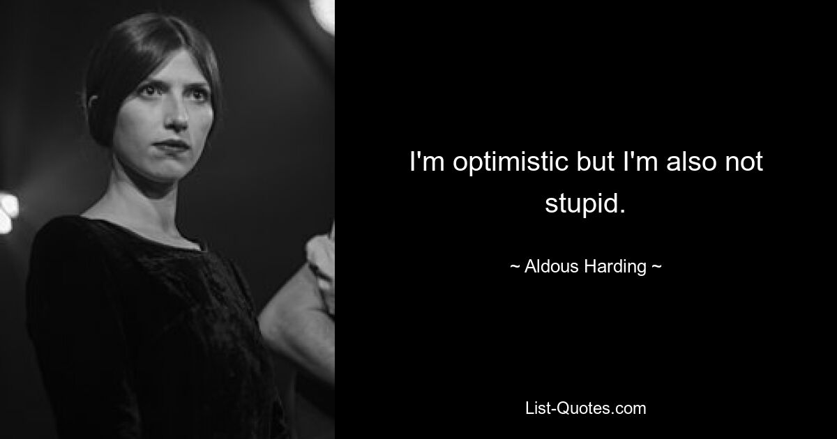 I'm optimistic but I'm also not stupid. — © Aldous Harding