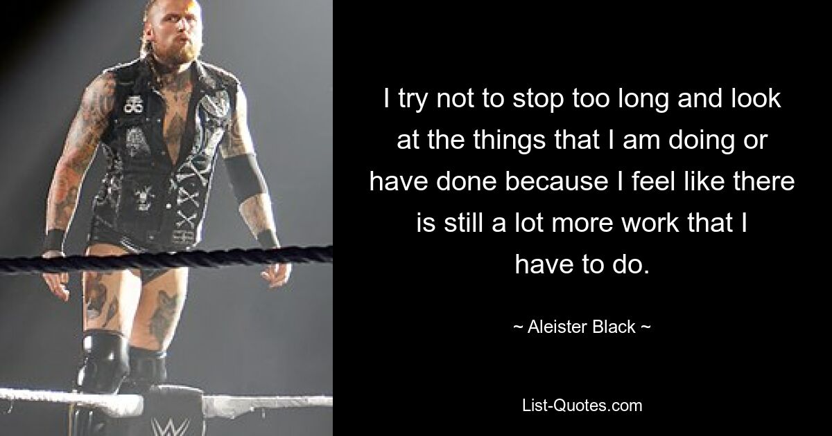 I try not to stop too long and look at the things that I am doing or have done because I feel like there is still a lot more work that I have to do. — © Aleister Black